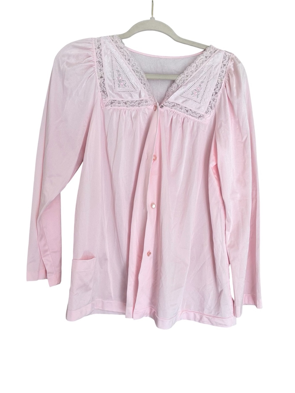 Women’s Pink Lace-Trim Button Front Nightshirt